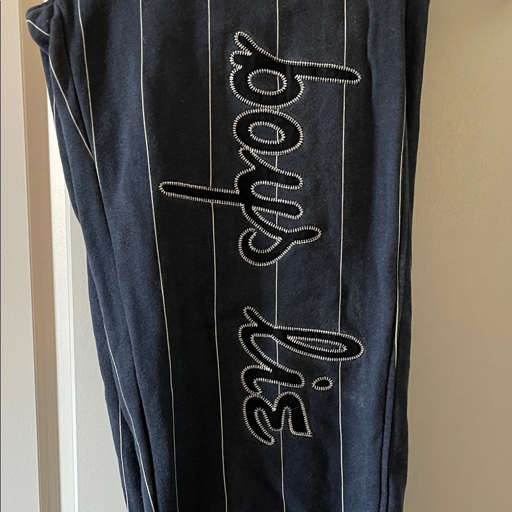 Boys Lie Dark Blue Pinstripe Pants with Embroidered Logo - Picture 2 of 5